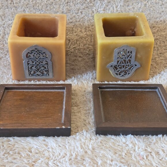 Moroccan Wax Tealight Holders – Pair, Hamsa/Arch - Picture 5 of 5
